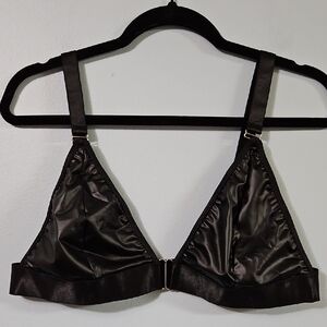 Avid Love Black Satin Faux Leather Look Triangle Wireless Bralette Size XXL